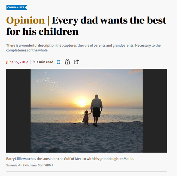 Clip of Record article Every dad wants the best for his children.